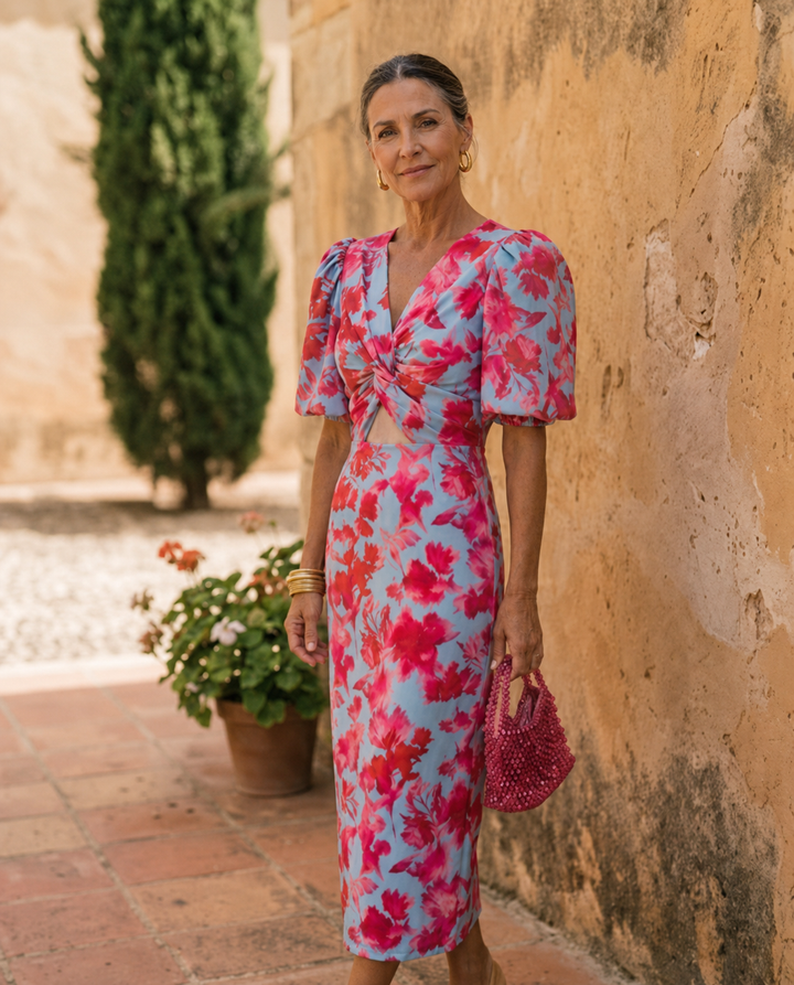 WANDA | MIDI DRESS WITH PUFF SLEEVES - Maison Léa &amp; Lou
