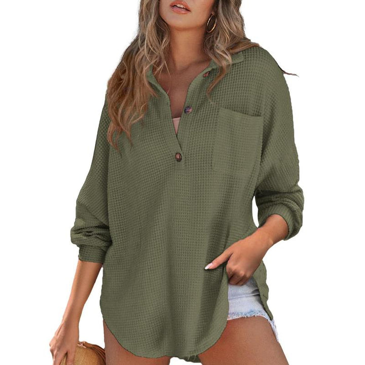 RHANNON™ - Casual Oversized Waffle V-Neck Long Sleeve Sweater - Maison Léa &amp; Lou