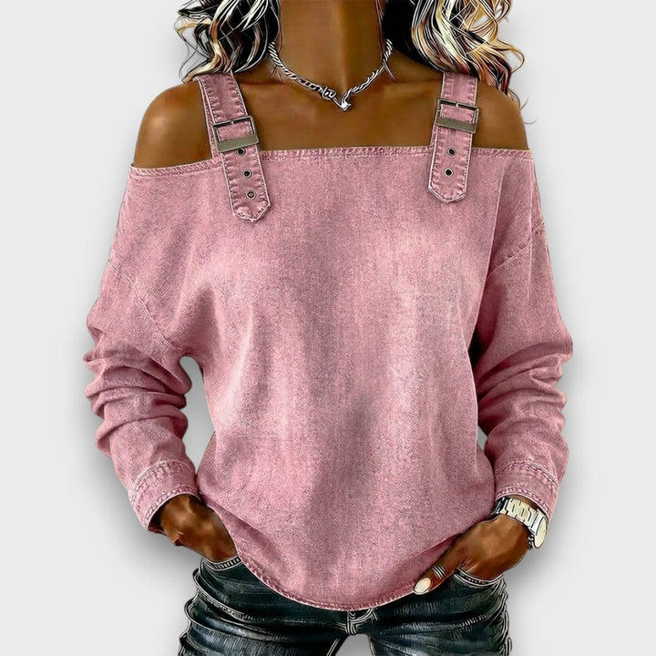 Elama™ | Off-Shoulder Denim Top - Maison Léa &amp; Lou