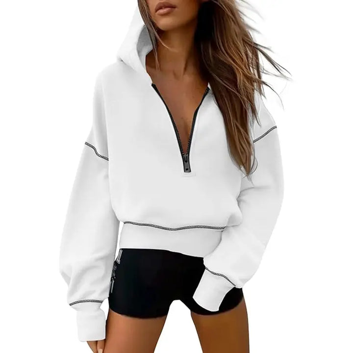 GRETEL™ - Stylish Hooded Sweatshirt with Zipper &amp; Stitching Detail for Cropped Pullover