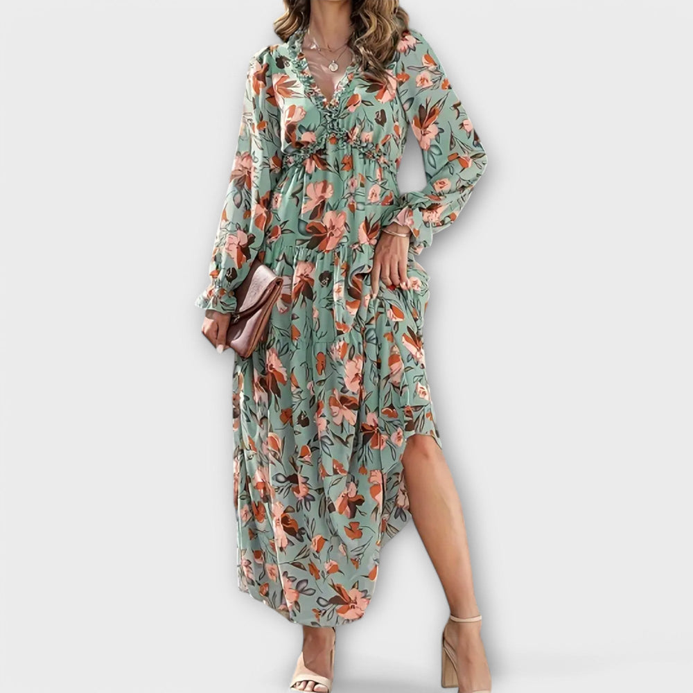 Maya | Floral V-Neck Maxi Dress - Maison Léa & Lou