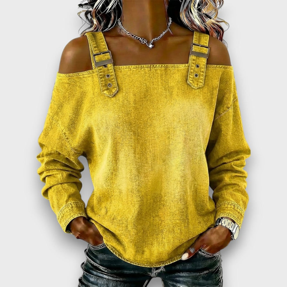 Elama™ | Off-Shoulder Denim Top - Maison Léa & Lou