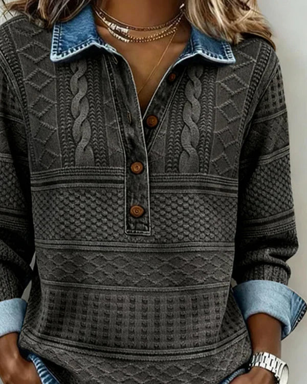 Edith™ | Stylish Denim Collar Top - Maison Léa &amp; Lou