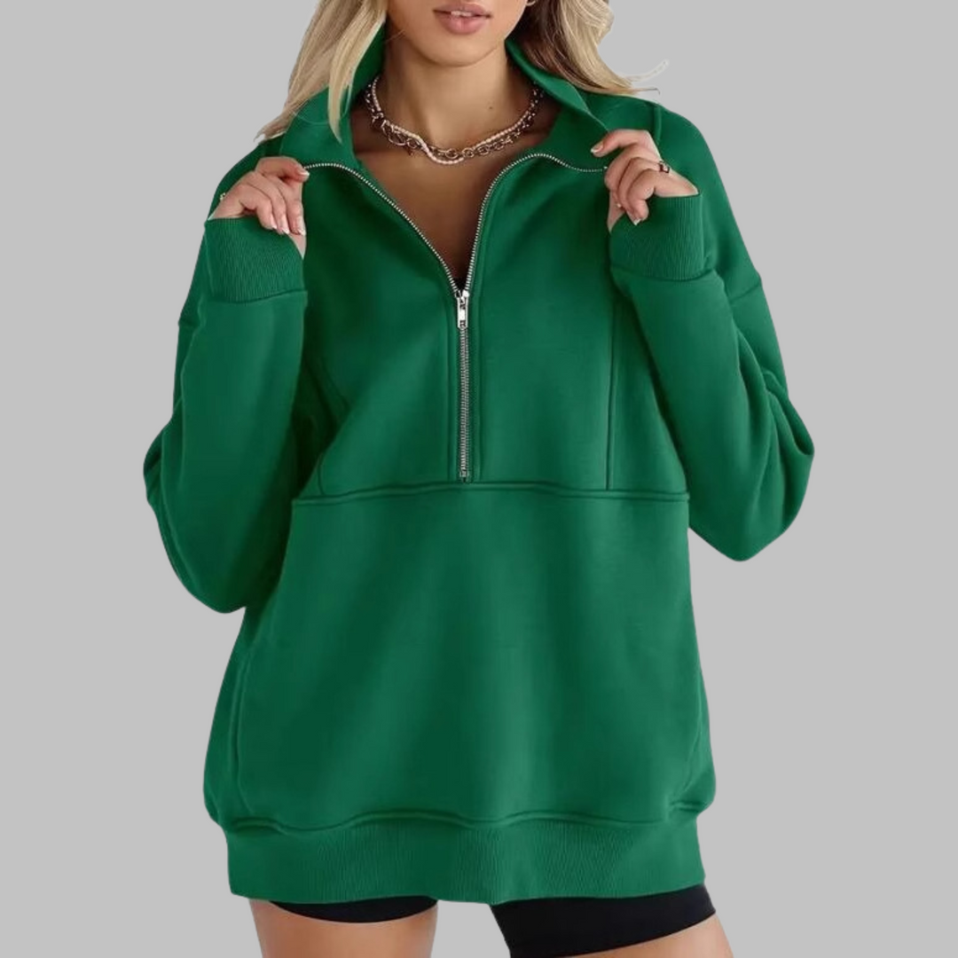 PSALM™ - Comfy Collar Half Zip Oversized Long Sleeve Sweatshirt - Maison Léa &amp; Lou