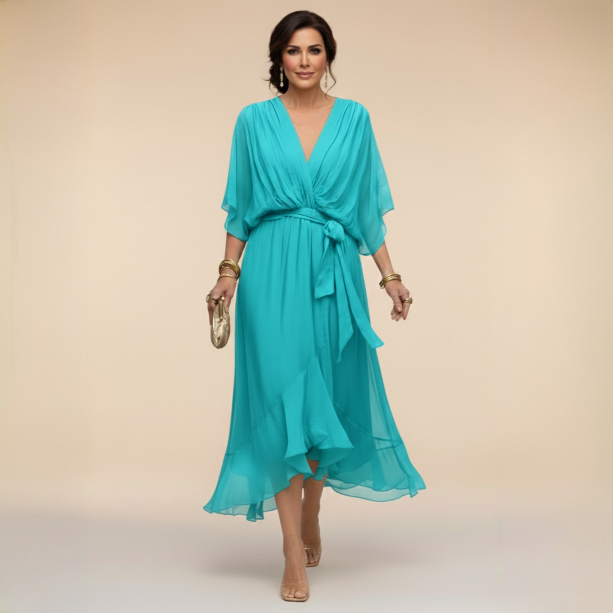 Bella - Flowing V-Neck Silhouette Dress - Maison Léa & Lou