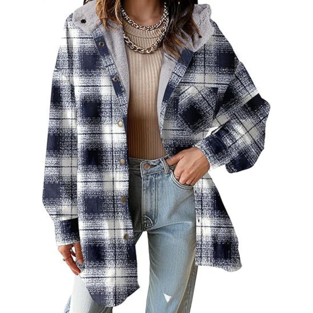 TALLULAH™ - Relaxed Fit Hooded Plaid Jacket - Maison Léa &amp; Lou