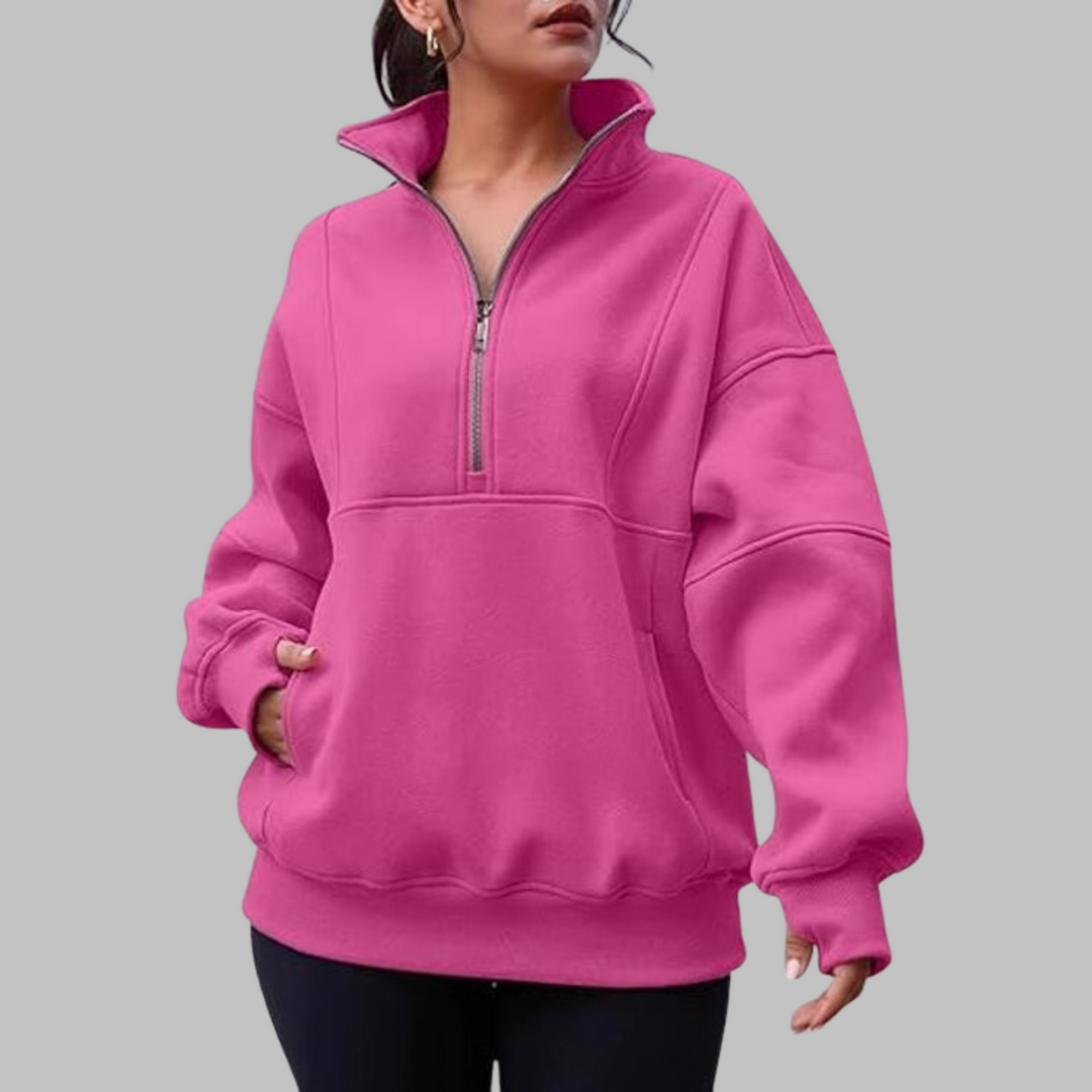PSALM™ - Comfy Collar Half Zip Oversized Long Sleeve Sweatshirt - Maison Léa &amp; Lou