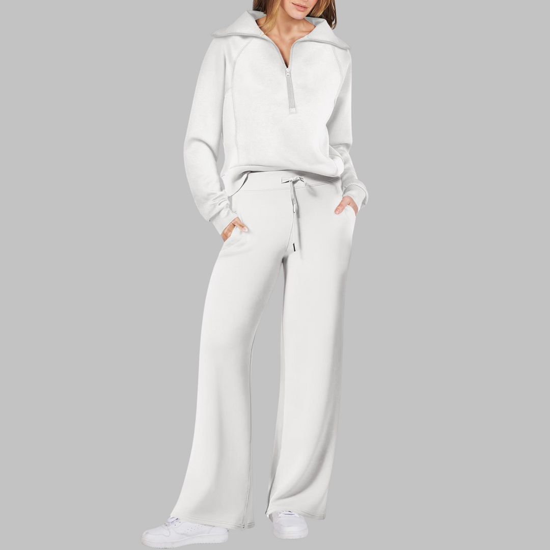 UDAY™ - Comfy Half Zip Sweatshirt and Wide Leg Pants Set - Maison Léa &amp; Lou