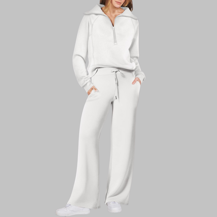 UDAY™ - Comfy Half Zip Sweatshirt and Wide Leg Pants Set - Maison Léa &amp; Lou