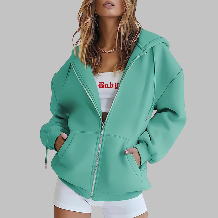 DARA™ - Classic Zip Up Oversized Hooded Jacket - Maison Léa &amp; Lou