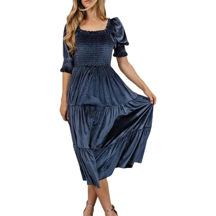 AUDREY™ - Square Neck Puff Sleeve A-Line Midi Dress for All Occasions - Maison Léa &amp; Lou