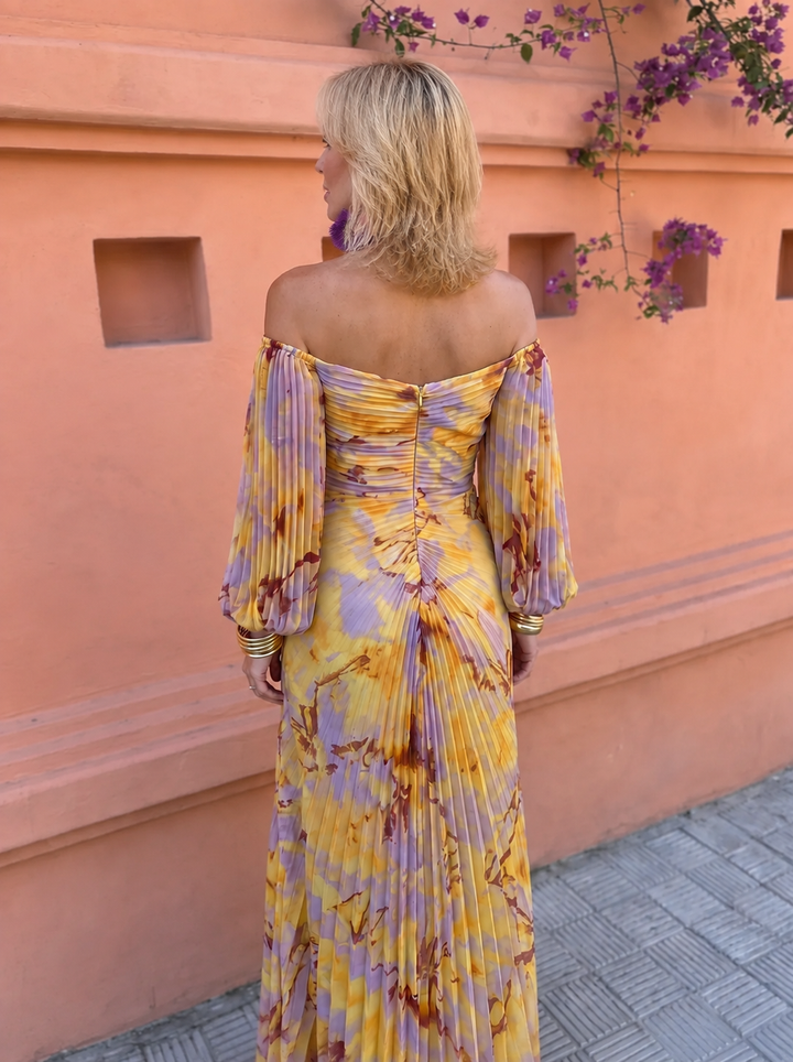 GRETA™ – LONG FLORAL DRESS WITH A DEEP NECKLINE - Maison Léa &amp; Lou