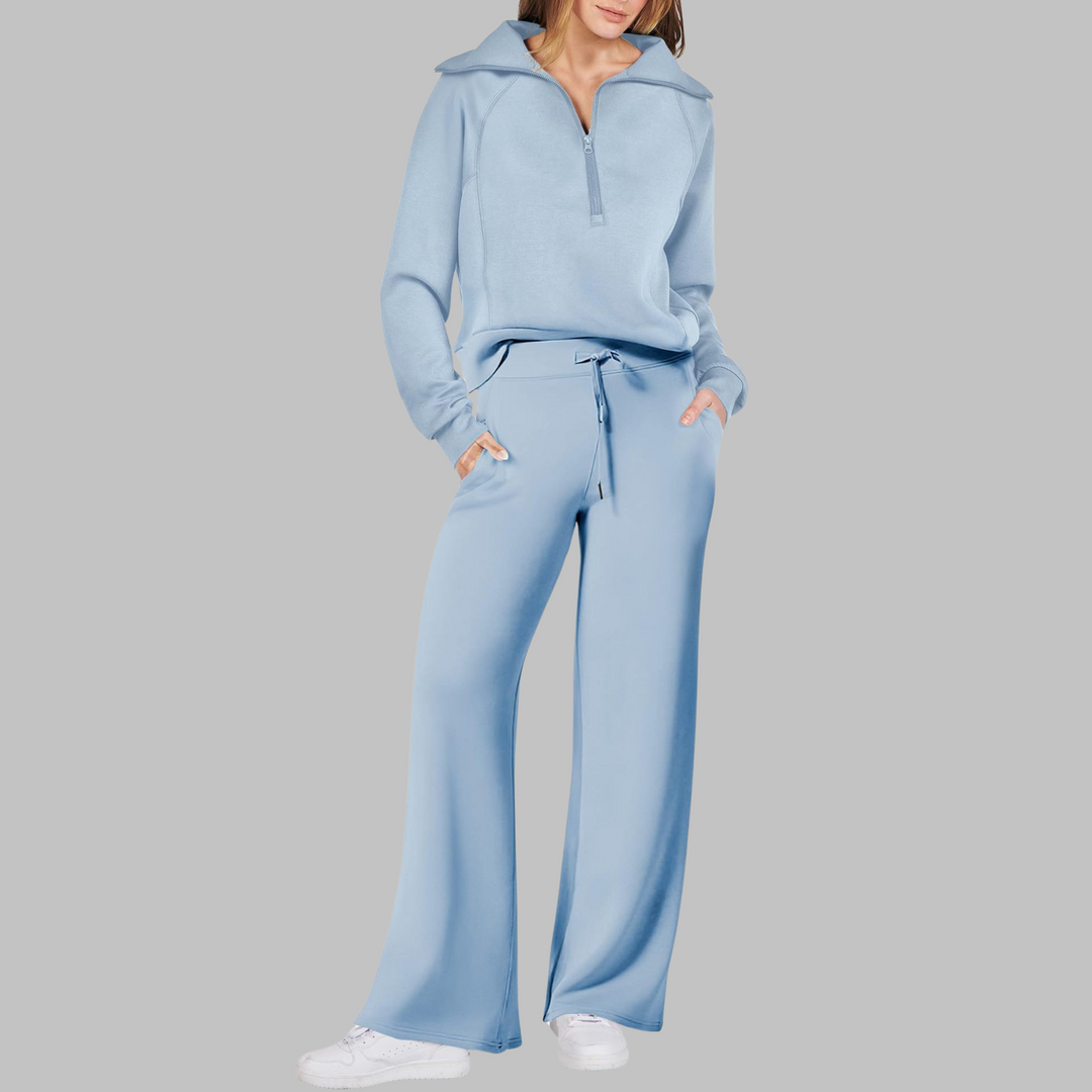 UDAY™ - Comfy Half Zip Sweatshirt and Wide Leg Pants Set - Maison Léa &amp; Lou