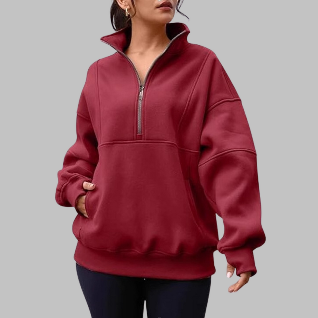 PSALM™ - Comfy Collar Half Zip Oversized Long Sleeve Sweatshirt - Maison Léa &amp; Lou