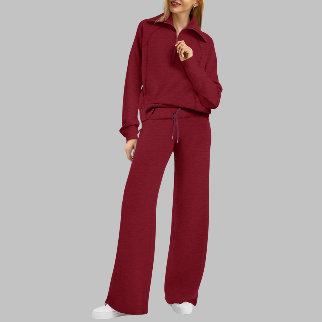UDAY™ - Comfy Half Zip Sweatshirt and Wide Leg Pants Set - Maison Léa &amp; Lou