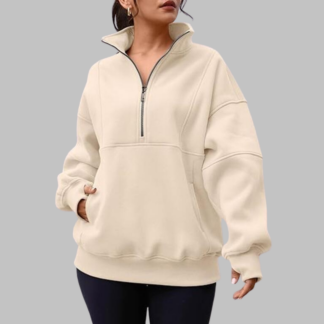 PSALM™ - Comfy Collar Half Zip Oversized Long Sleeve Sweatshirt - Maison Léa &amp; Lou