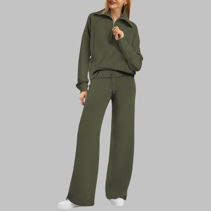UDAY™ - Comfy Half Zip Sweatshirt and Wide Leg Pants Set - Maison Léa &amp; Lou