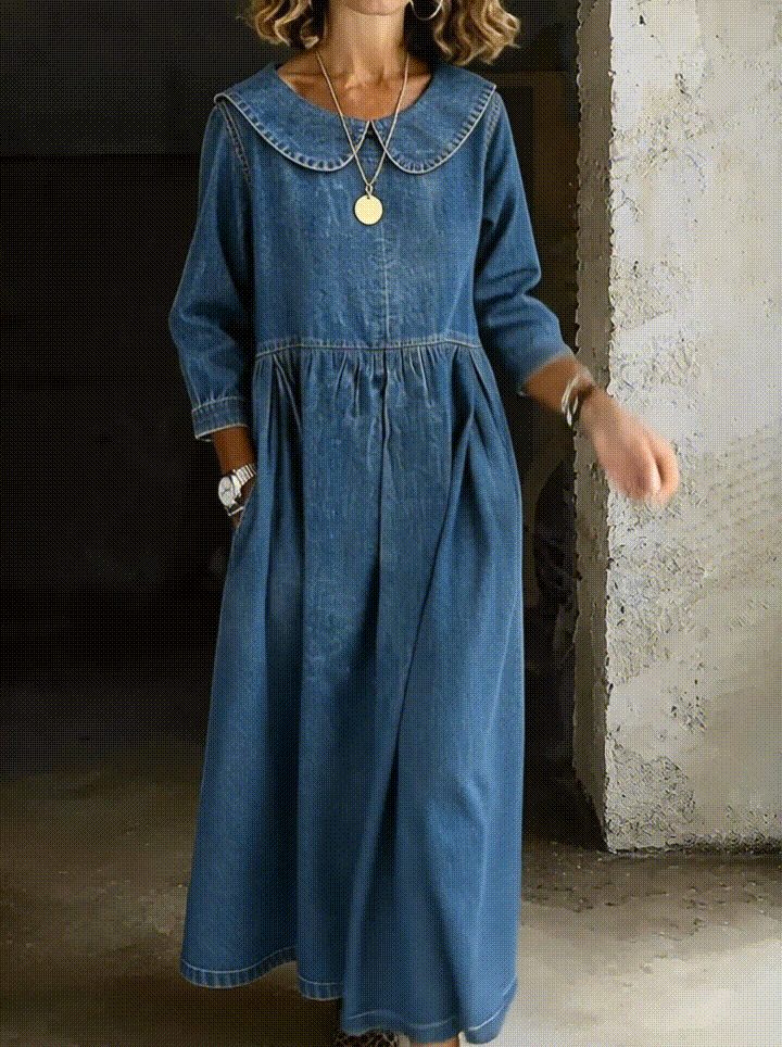 Clara | Peter Pan Collar Denim Dress - Maison Léa &amp; Lou