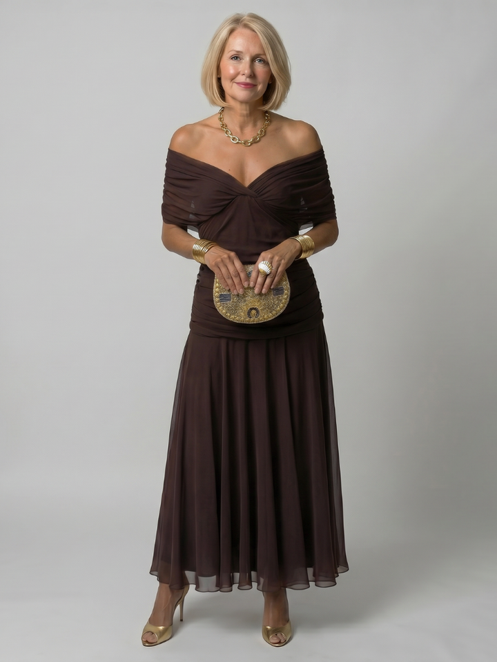 Calen | Flowing Off Shoulder Midi Dress - Maison Léa &amp; Lou
