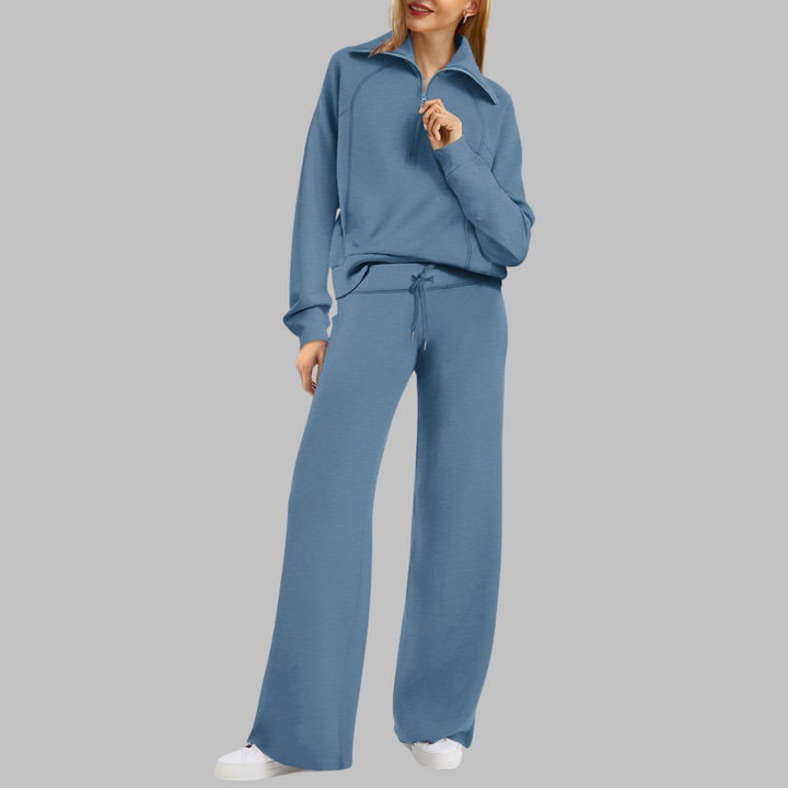 UDAY™ - Comfy Half Zip Sweatshirt and Wide Leg Pants Set - Maison Léa &amp; Lou