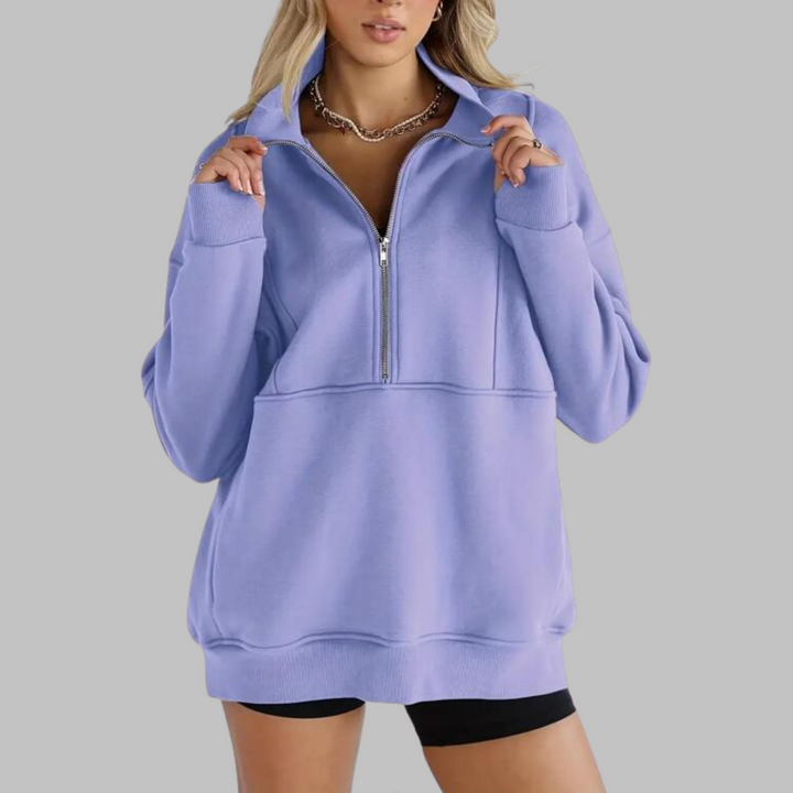 PSALM™ - Comfy Collar Half Zip Oversized Long Sleeve Sweatshirt - Maison Léa &amp; Lou