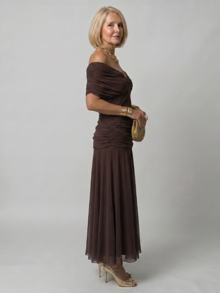 Calen | Flowing Off Shoulder Midi Dress - Maison Léa &amp; Lou