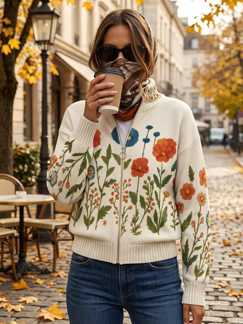Wrenna™ | Wildflower Meadow Zip Cardigan - Maison Léa &amp; Lou