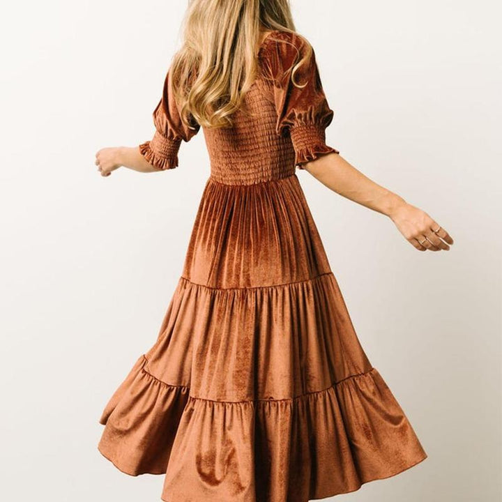 AUDREY™ - Square Neck Puff Sleeve A-Line Midi Dress for All Occasions - Maison Léa &amp; Lou