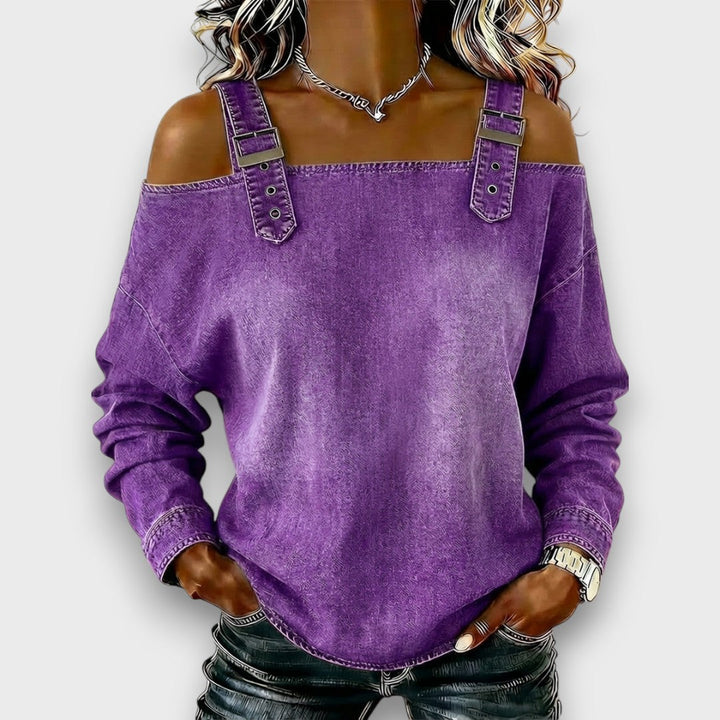 Elama™ | Off-Shoulder Denim Top - Maison Léa &amp; Lou