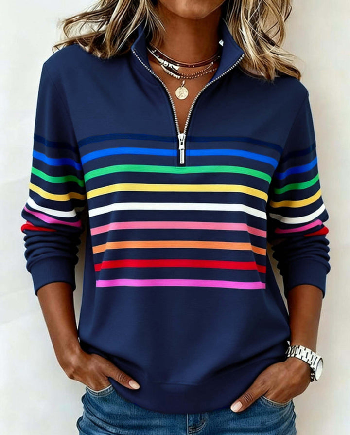 Diane | Relaxed Striped Quarter-Zip Pullover - Maison Léa &amp; Lou