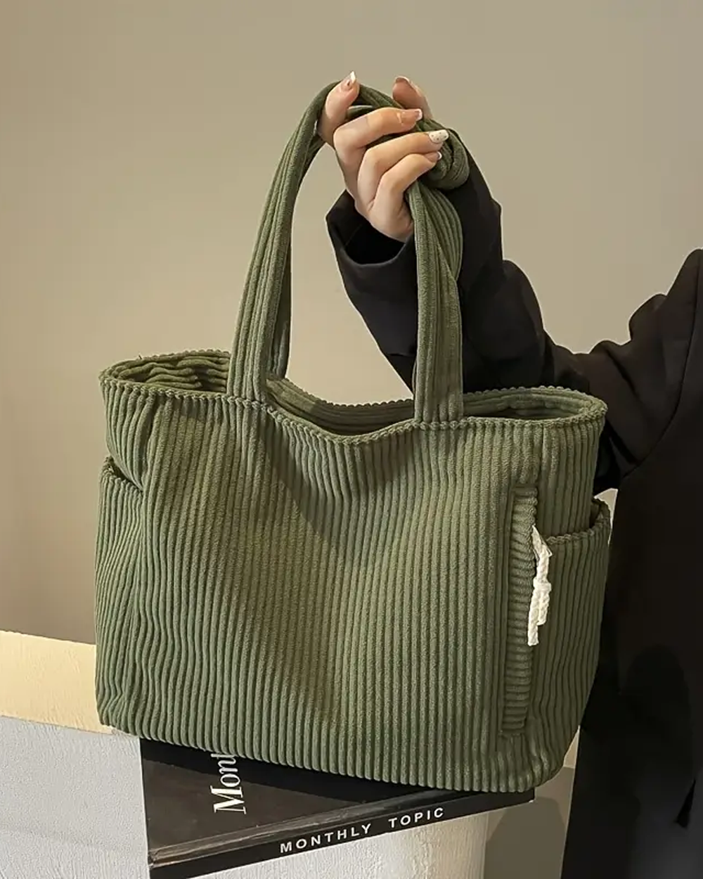 SOCIANI™ – Trending Ribbed Tote Bag with Drawstring Detail - Maison Léa & Lou