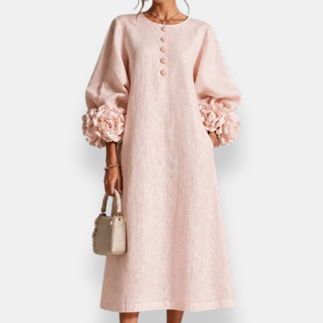 Annabelle | Floral Appliqué Midi Dress - Maison Léa & Lou