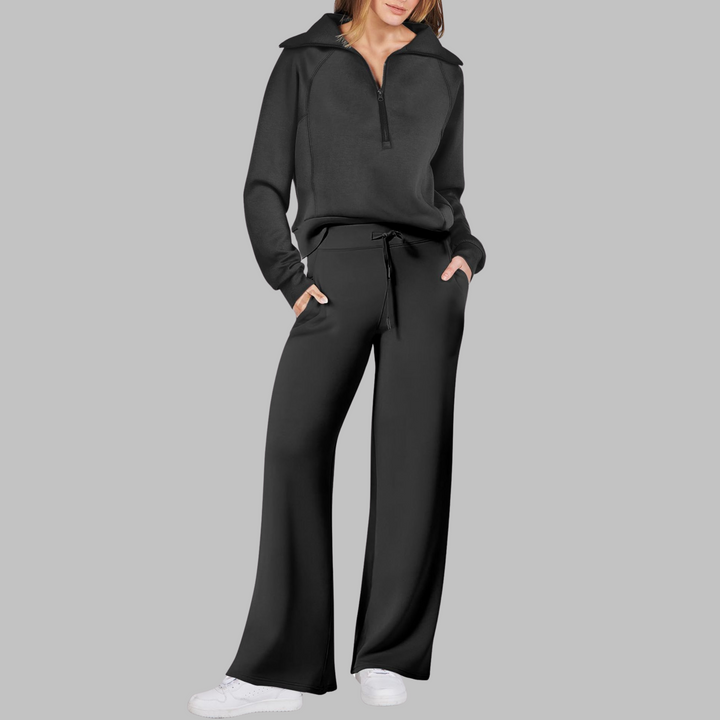 UDAY™ - Comfy Half Zip Sweatshirt and Wide Leg Pants Set - Maison Léa &amp; Lou