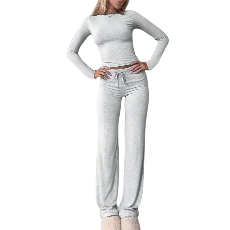 CECILY™ – Slim Fit Long Sleeve Crop Tee &amp; Pants Matching Set