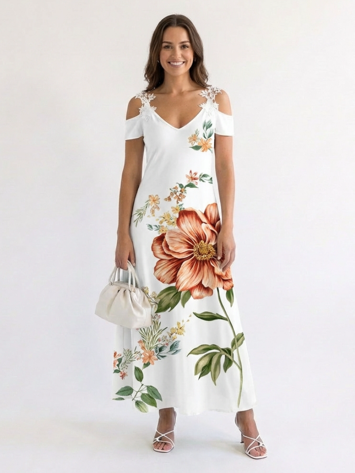 Camila | Floral Off-Shoulder A-Line Maxi Dress - Maison Léa &amp; Lou