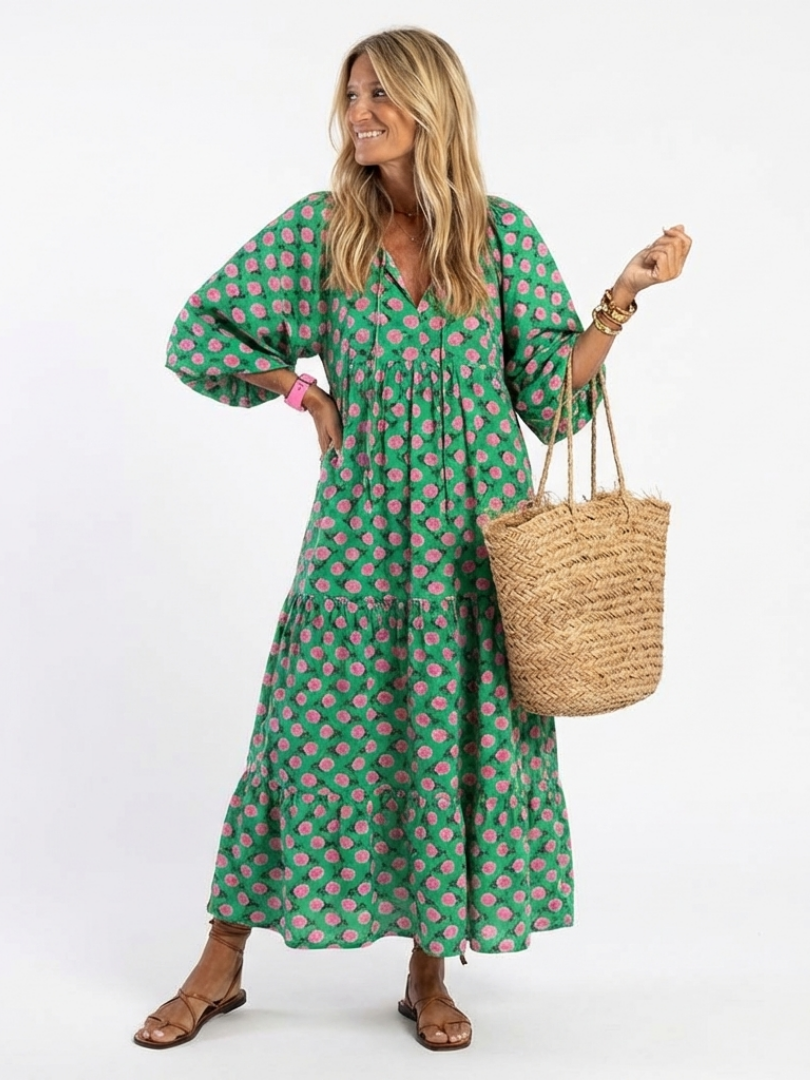 FIORA | FLORAL PRINT V NECK TIERED MIDI DRESS - Maison Léa & Lou
