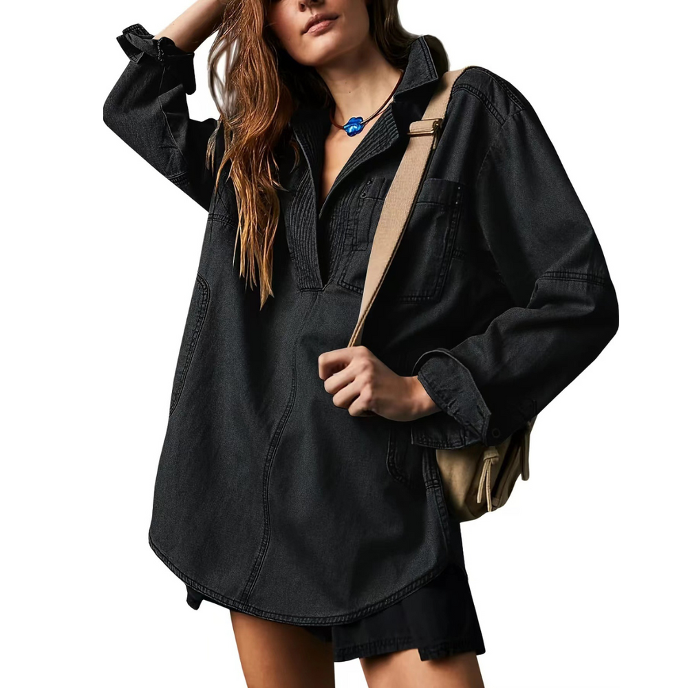 Nalinae™ | Chic V-Neck  Denim Tunic Top - Maison Léa & Lou