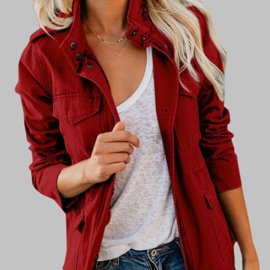 OLGA™ - Vintage Zip Up Button Military Jacket - Maison Léa &amp; Lou