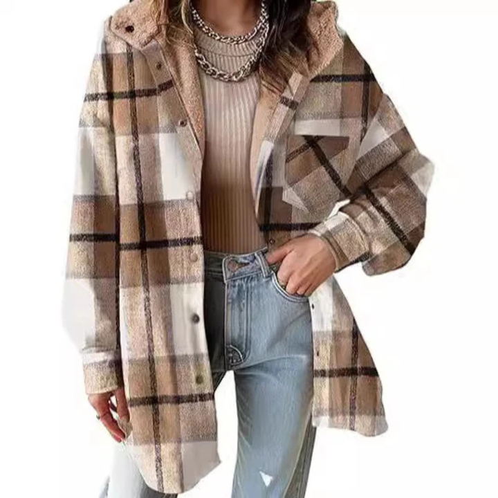 TALLULAH™ - Relaxed Fit Hooded Plaid Jacket - Maison Léa &amp; Lou