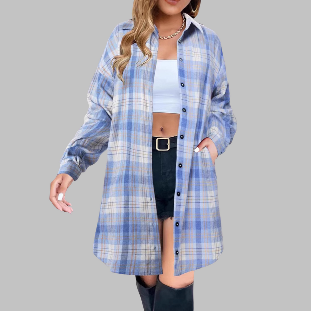 CINA™ - Classy Button Down Plaid Long-Sleeve Jacket - Maison Léa &amp; Lou