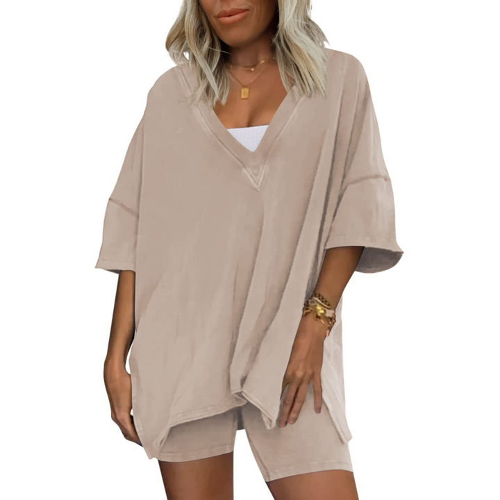 RAMLYN™ – Casual Oversized V-Neck and Short Set - Maison Léa &amp; Lou