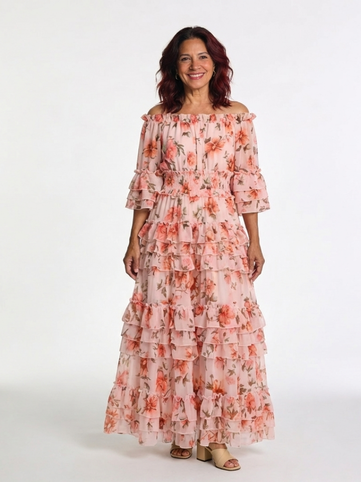 Rosalie | Off Shoulder Floral Ruffle Tiered Maxi Dress - Maison Léa &amp; Lou