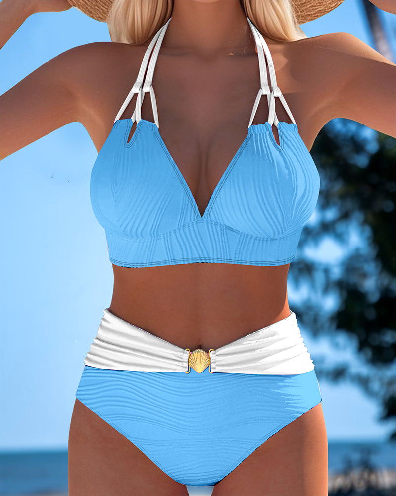 Lily™ | High Waisted Double Strap Swimsuit with Contrast Color - Maison Léa &amp; Lou