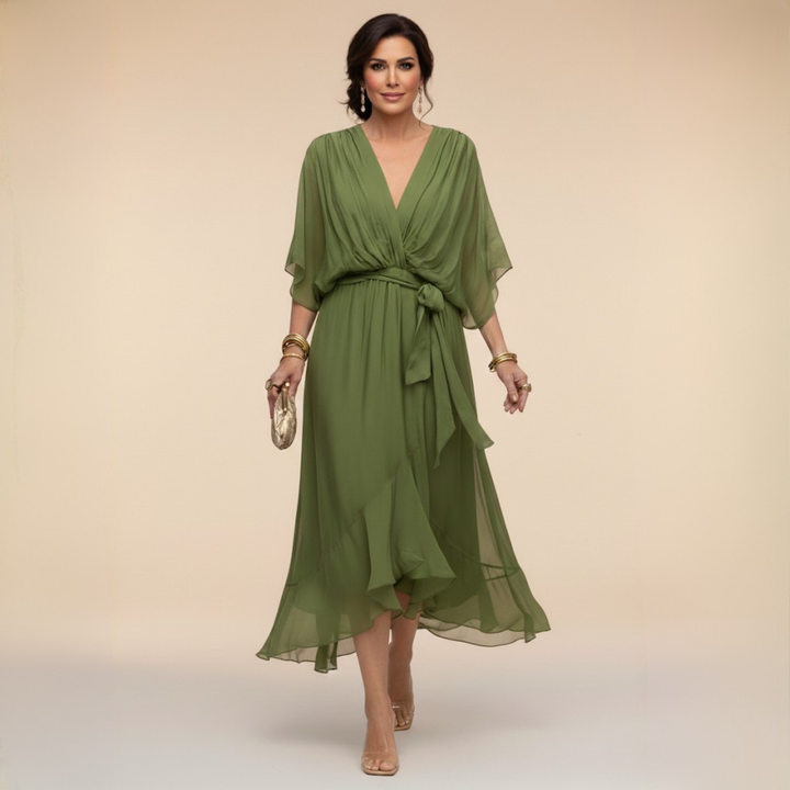Bella - Flowing V-Neck Silhouette Dress - Maison Léa &amp; Lou