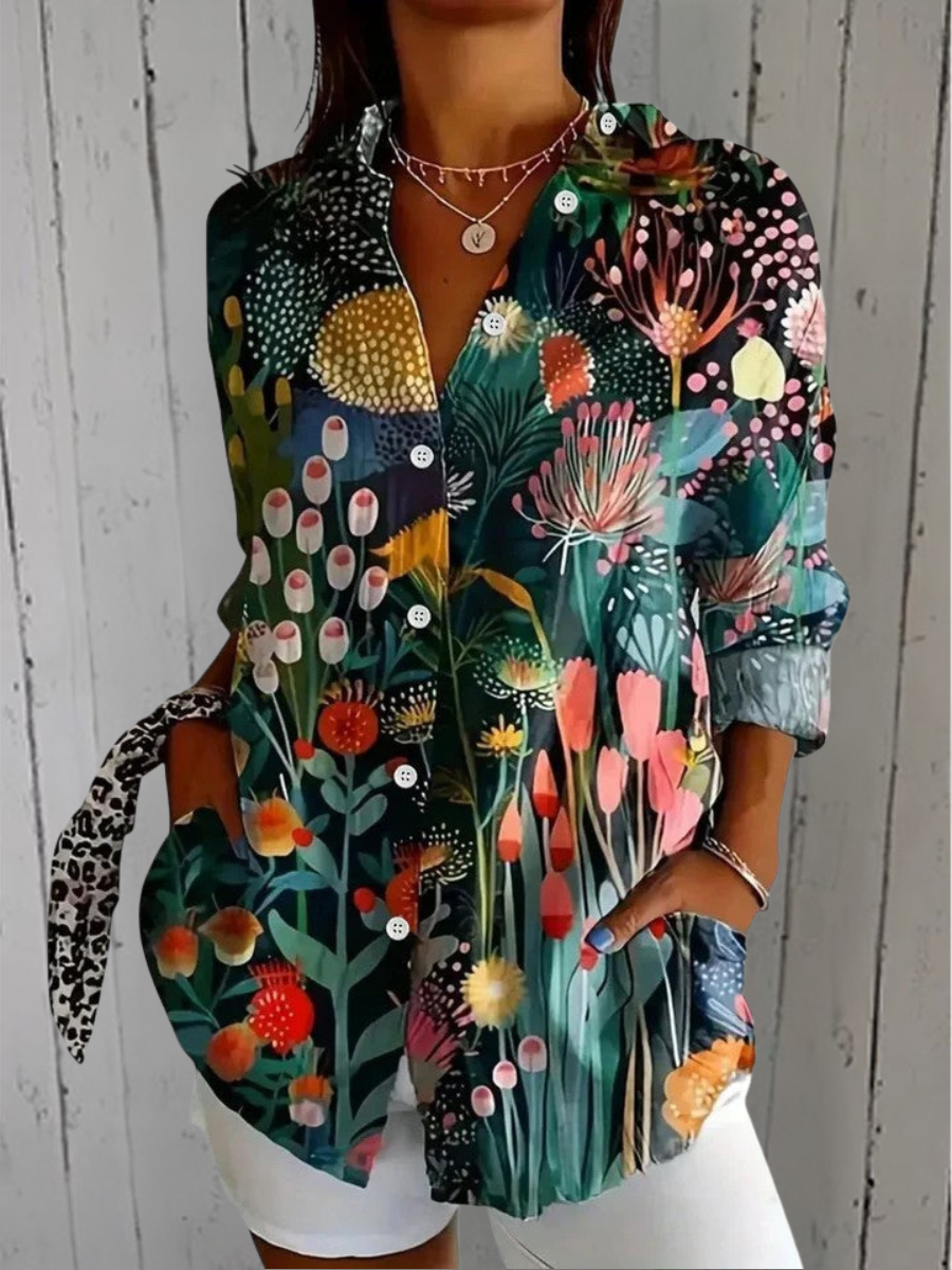 Anica | Vibrant Artistic Button-Up Blouse - Maison Léa &amp; Lou