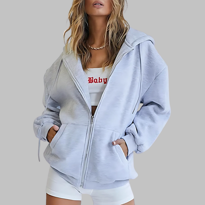 DARA™ - Classic Zip Up Oversized Hooded Jacket - Maison Léa &amp; Lou