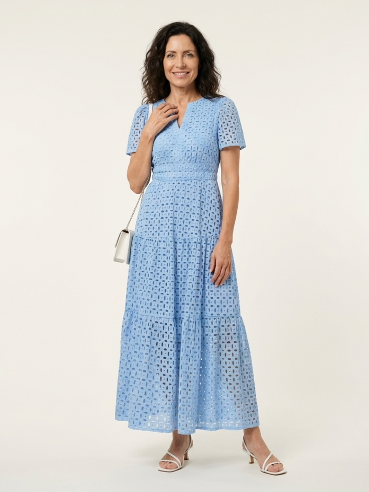 Brielle | V Neck Short Sleeve Tiered Midi Dress - Maison Léa &amp; Lou