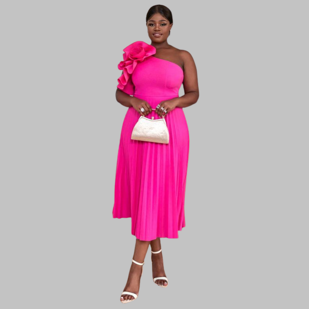 MINERVA™ - Elegant One Shoulder Ruffle Plus Size Evening Dress - Maison Léa &amp; Lou
