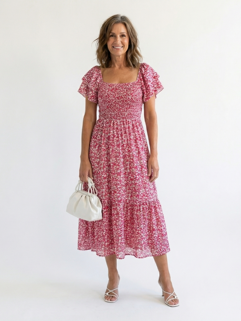 Odette | Off Shoulder Floral Smocked Midi Dress - Maison Léa & Lou