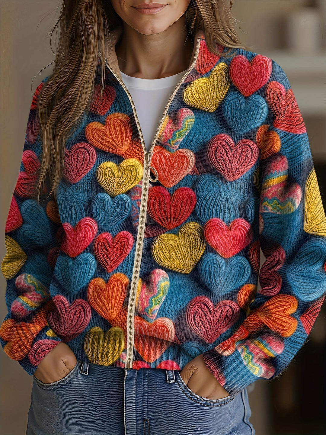 Valentine™ | Multicolor Hearts Textured Knit Pattern - Maison Léa &amp; Lou